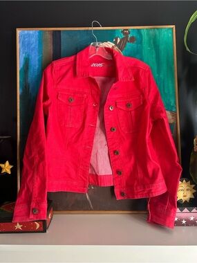 2016 by Parasuco Red Denim Jacket Women’s Trucker Button Front Jean Coat L/G